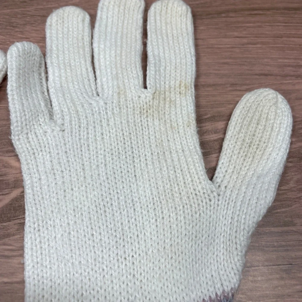 Vintage Hansen Womens Knit Beanie Hat and Gloves‎ Set Fair Isle White Pink Blue